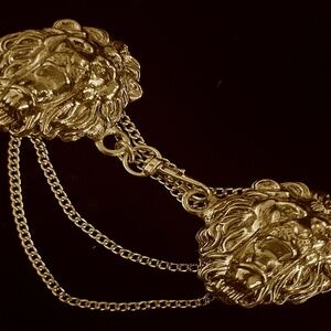 Lion cloak clasp with chain large size gold